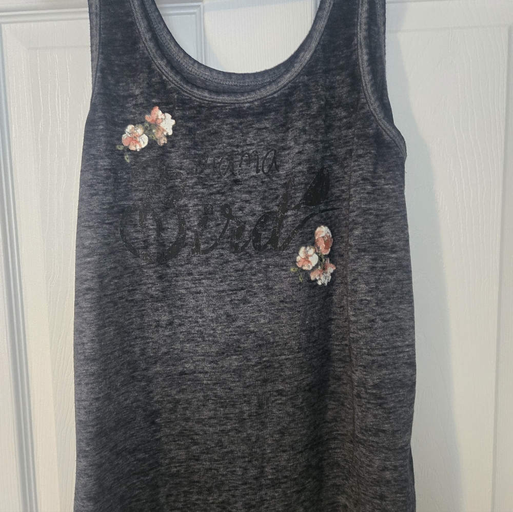 Gray Tank Top with Floral Accents